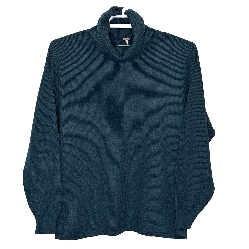 Free People Turtleneck Sweater Womens Size Small Ribbed Teal Green Oversized